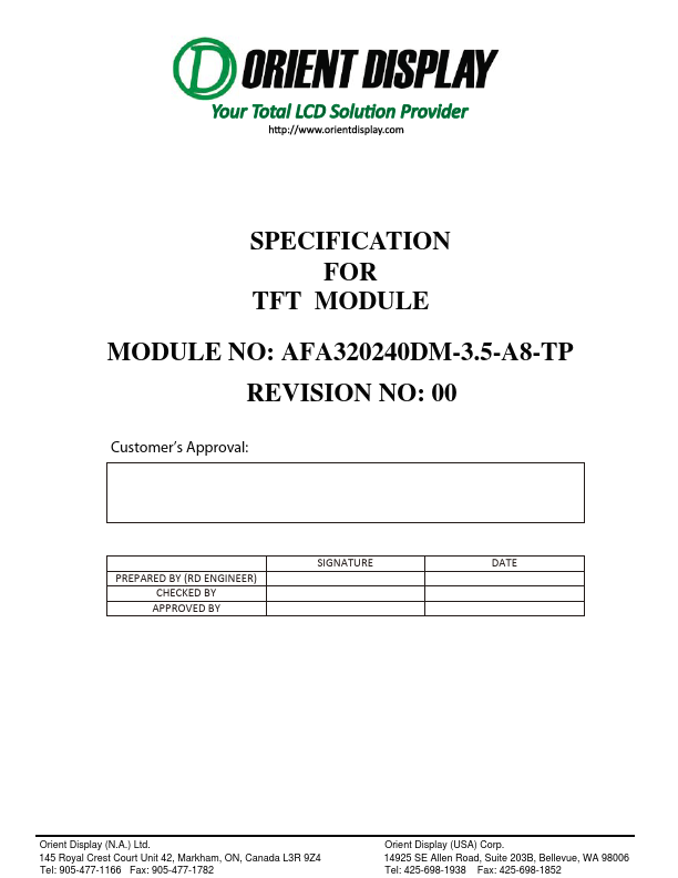 AFA320240DM-3.5-A8-TP ORIENT DISPLAY