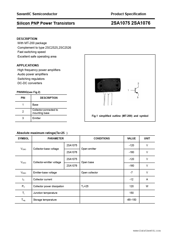 <?=2SA1075?> डेटा पत्रक पीडीएफ