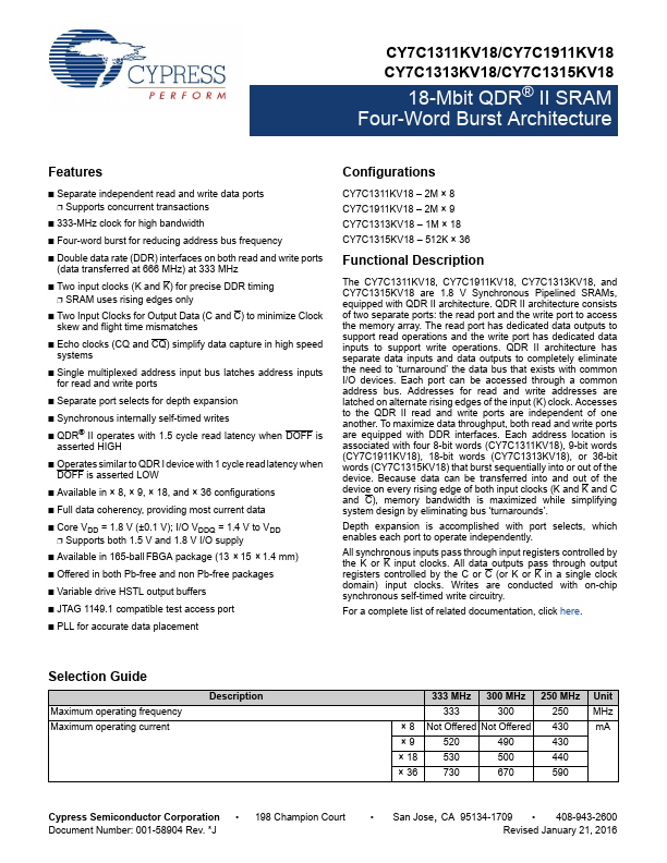 <?=CY7C1313KV18?> डेटा पत्रक पीडीएफ