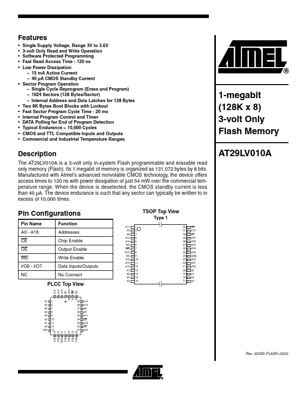 <?=AT29LV010A?> डेटा पत्रक पीडीएफ