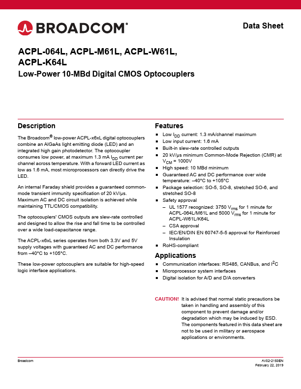 <?=ACPL-W61L?> डेटा पत्रक पीडीएफ