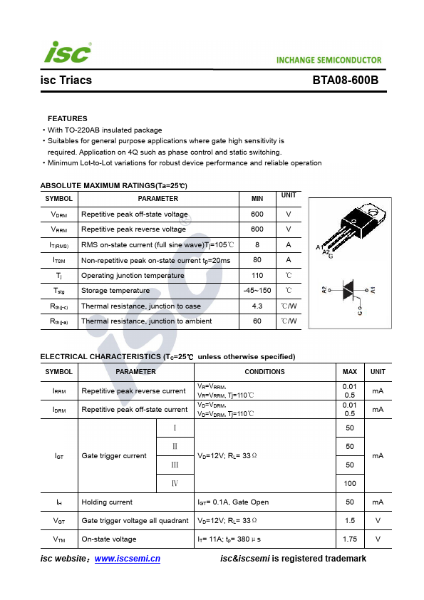 BTA08-600B INCHANGE