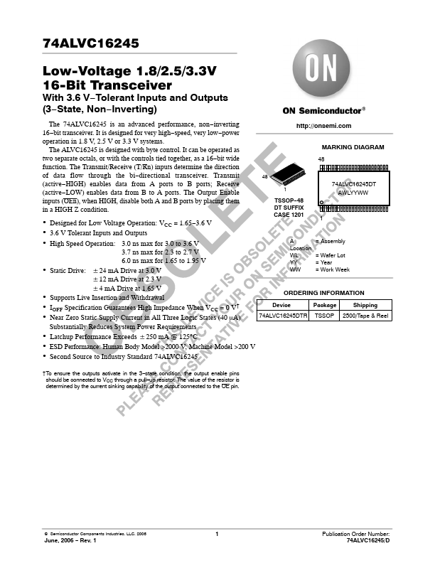 74ALVC16245 ON Semiconductor