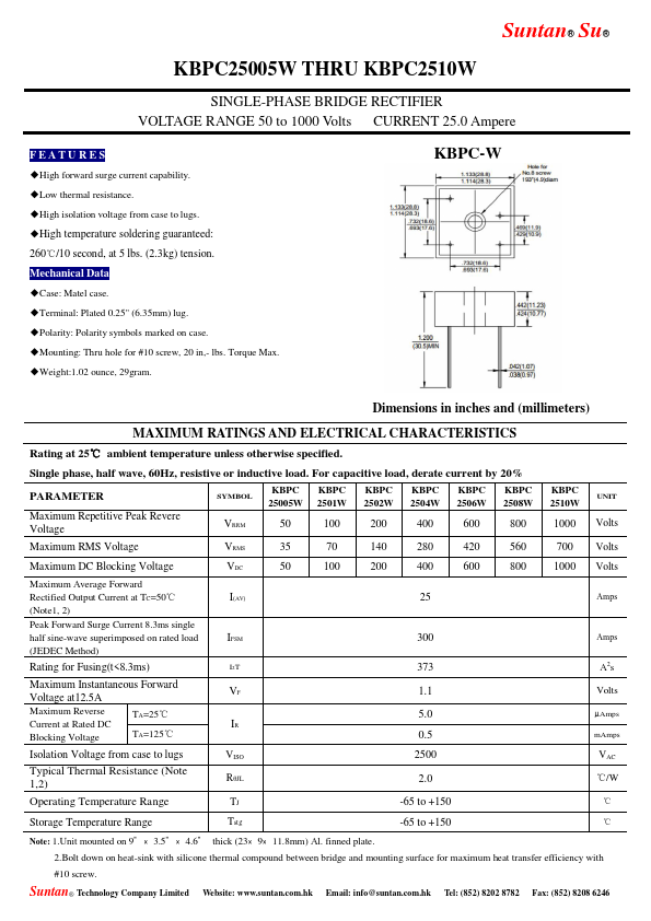 <?=KBPC25005W?> डेटा पत्रक पीडीएफ