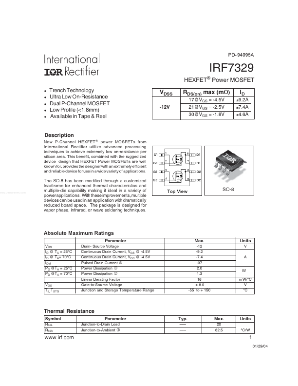 <?=IRF7329?> डेटा पत्रक पीडीएफ