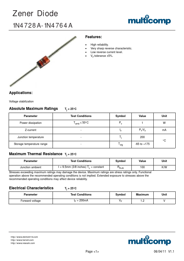 1N4734A Multicomp