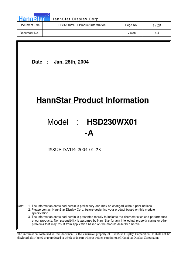 HSD230WX01-A