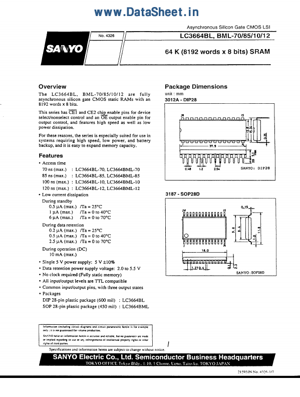 LC3664BML-10 Sanyo Semicon Device
