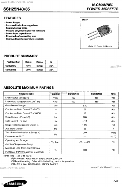 <?=SSH25N40?> डेटा पत्रक पीडीएफ