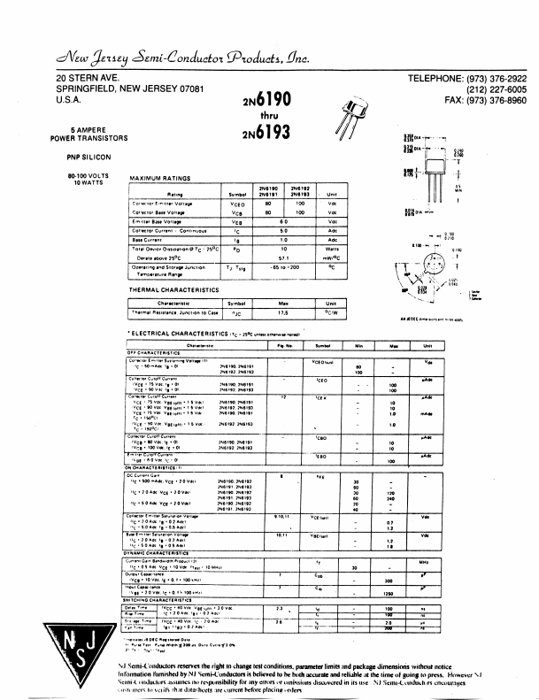 2N6192 New Jersey Semi-Conductor