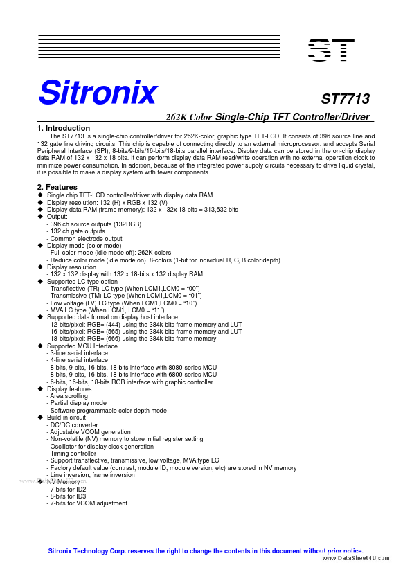 ST7713 Sitronix Technology