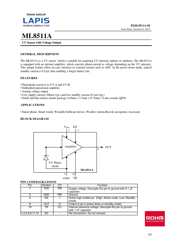 <?=ML8511A?> डेटा पत्रक पीडीएफ