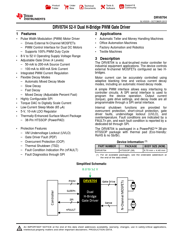 <?=DRV8704?> डेटा पत्रक पीडीएफ