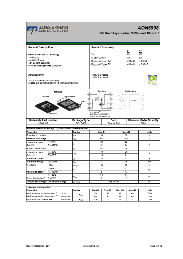 AON6998 Alpha & Omega Semiconductors