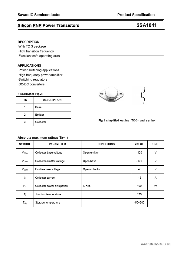 <?=2SA1041?> डेटा पत्रक पीडीएफ