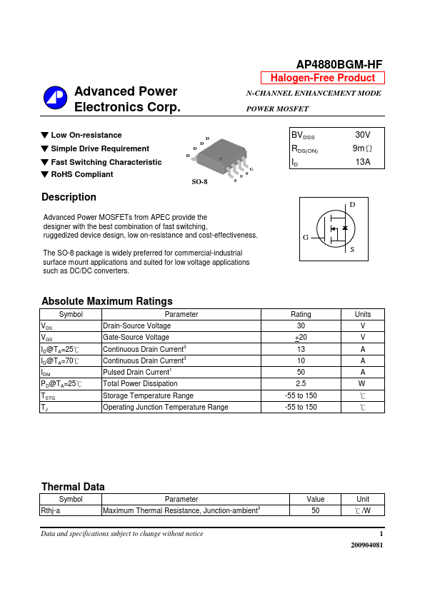 AP4880BGM-HF Advanced Power Electronics