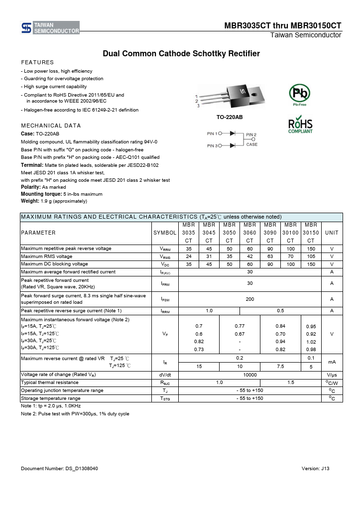 MBR3050CT Taiwan Semiconductor
