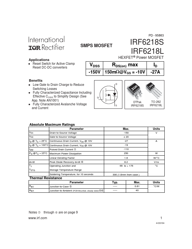 IRF6218S International Rectifier