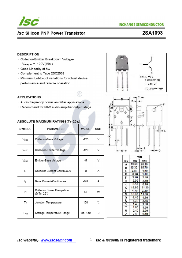 2SA1093 Inchange Semiconductor