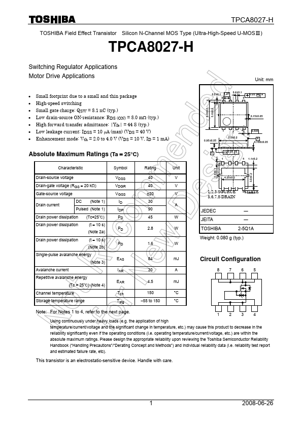 TPCA8027-H Toshiba Semiconductor