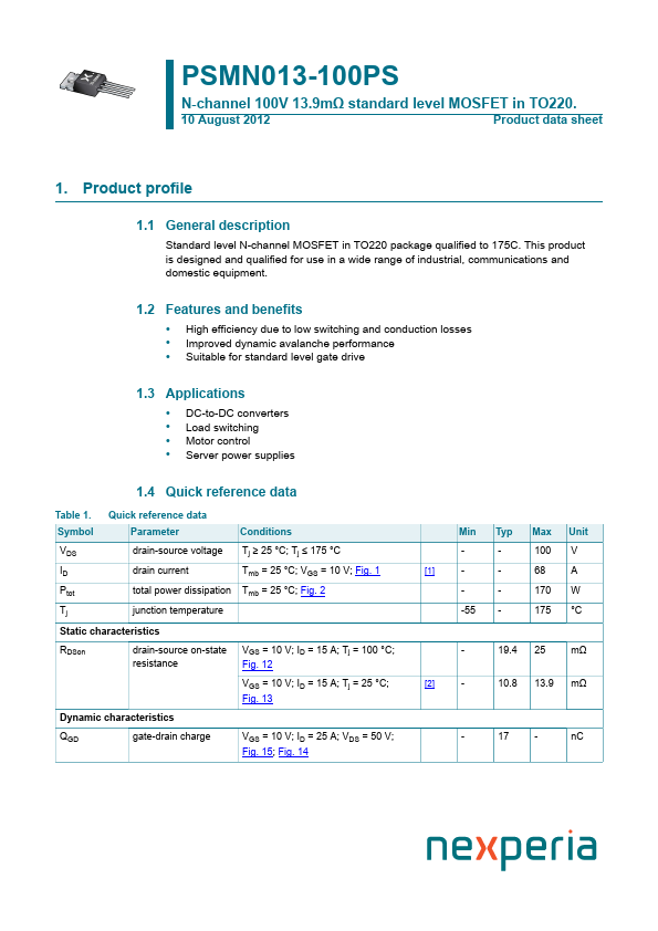 PSMN013-100PS nexperia