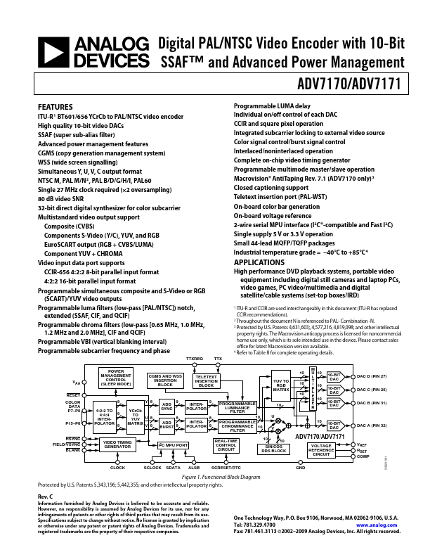 <?=ADV7170?> डेटा पत्रक पीडीएफ