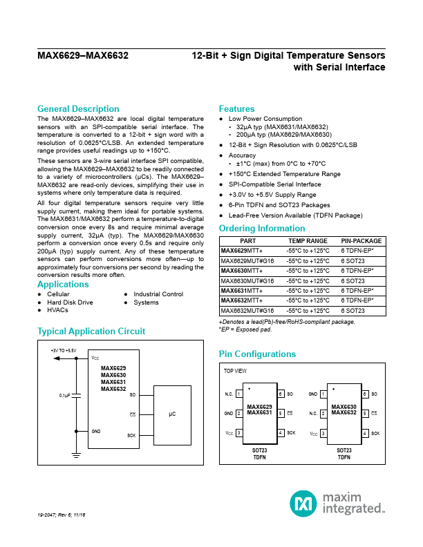 <?=MAX6629?> डेटा पत्रक पीडीएफ
