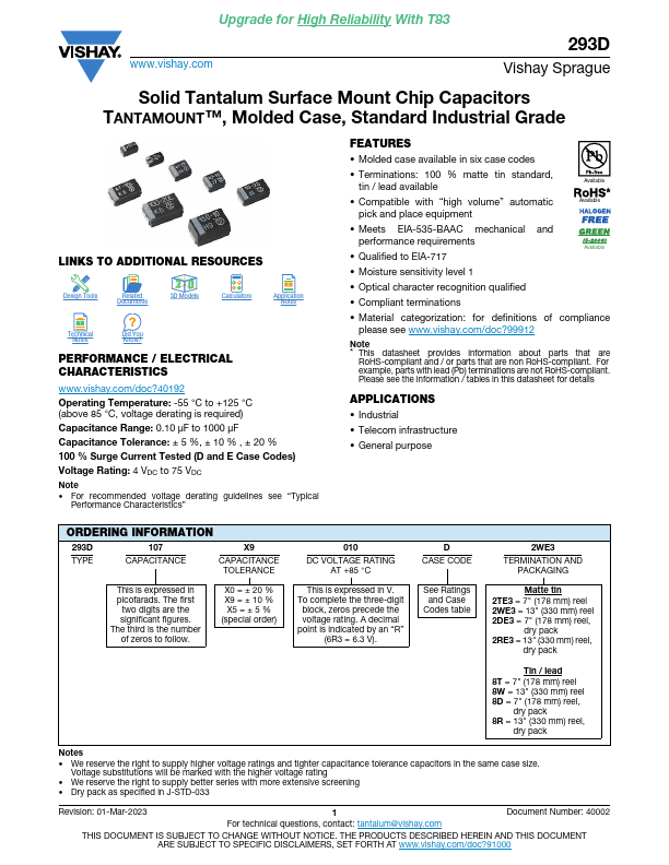 293D227X9010D2TE3 Vishay