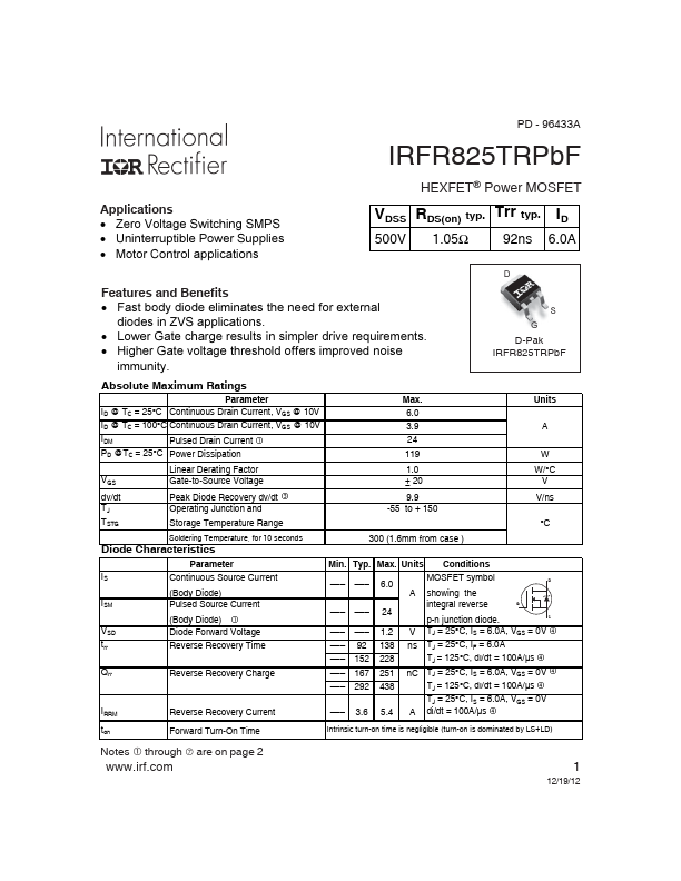 IRFR825TRPbF International Rectifier