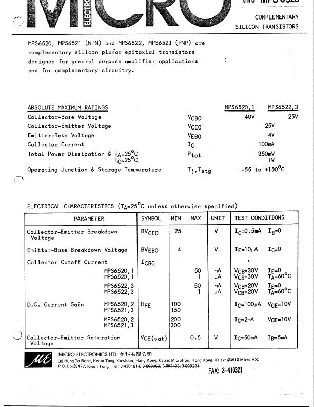 MPS6521 Micro Electronics