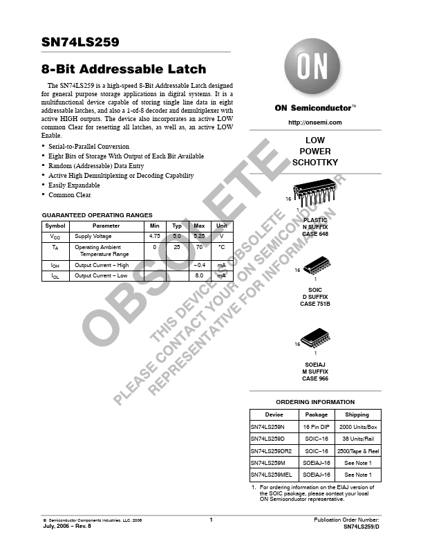 SN74LS259 ON Semiconductor