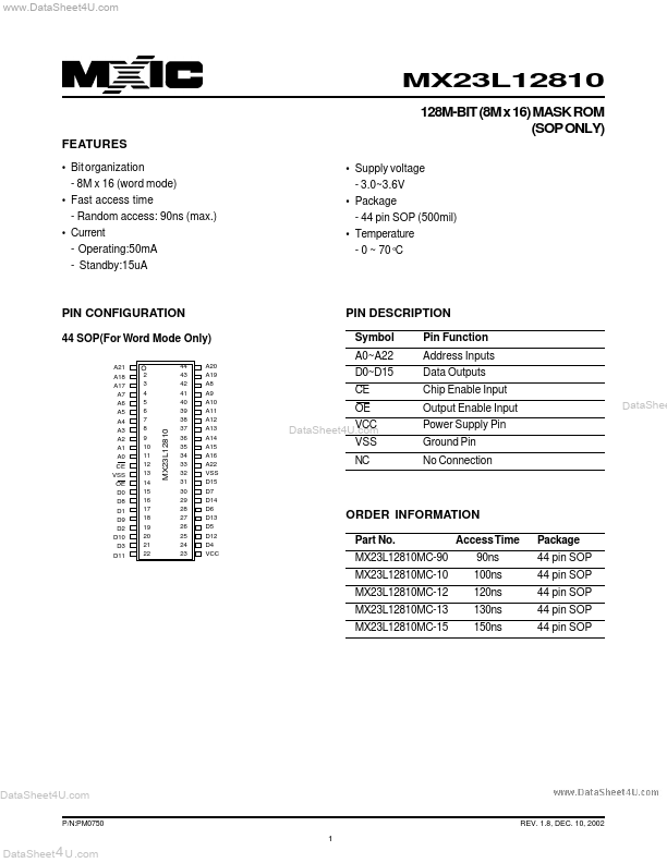 MX23L12810 Macronix International