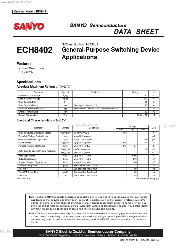 ECH8402 Sanyo Semicon Device