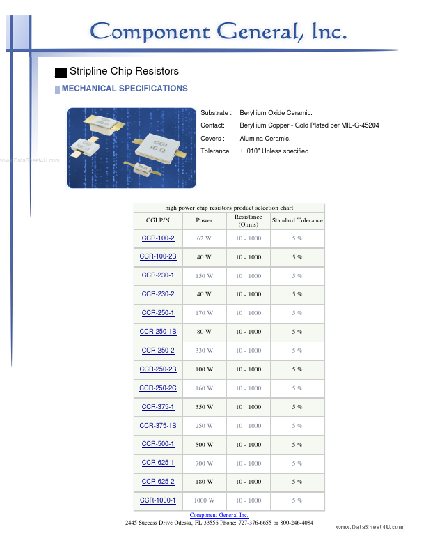 CCR-250-2B Component General