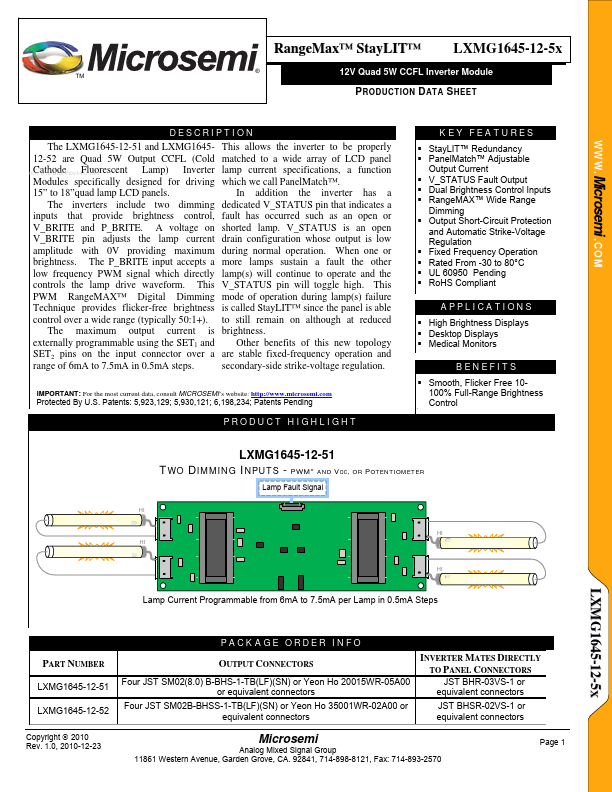 LXMG1645-12-51 Microsemi Corporation