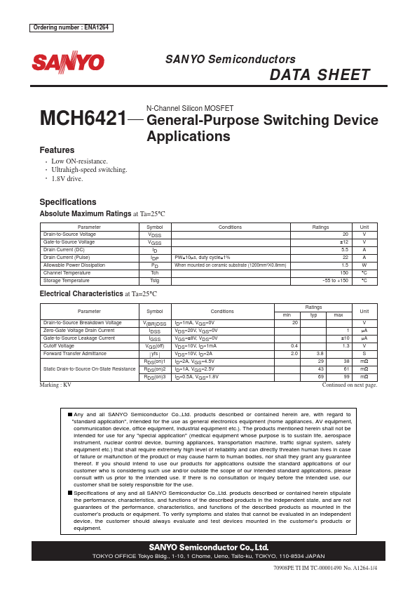 MCH6421 Sanyo Semicon Device