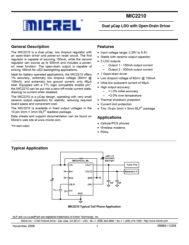 MIC2210 Micrel Semiconductor