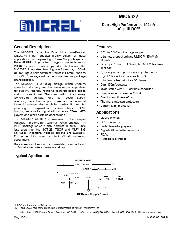 MIC5322 Micrel Semiconductor