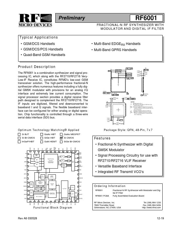 RF6001PCBA RF Micro Devices