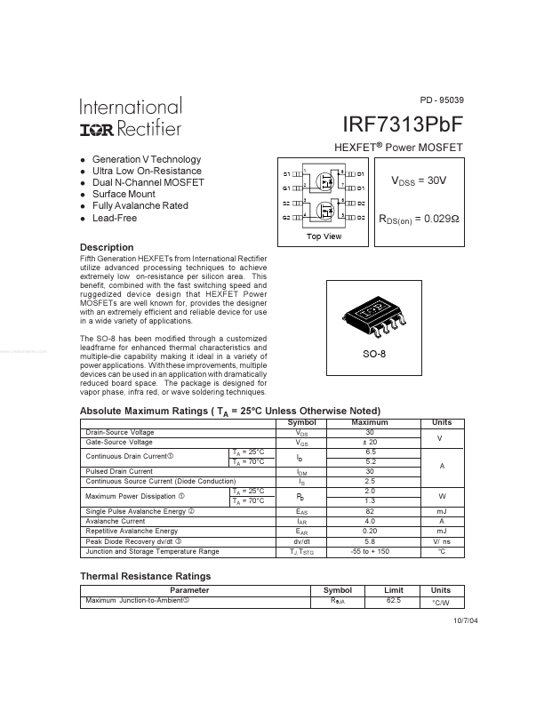 <?=IRF7313PBF?> डेटा पत्रक पीडीएफ