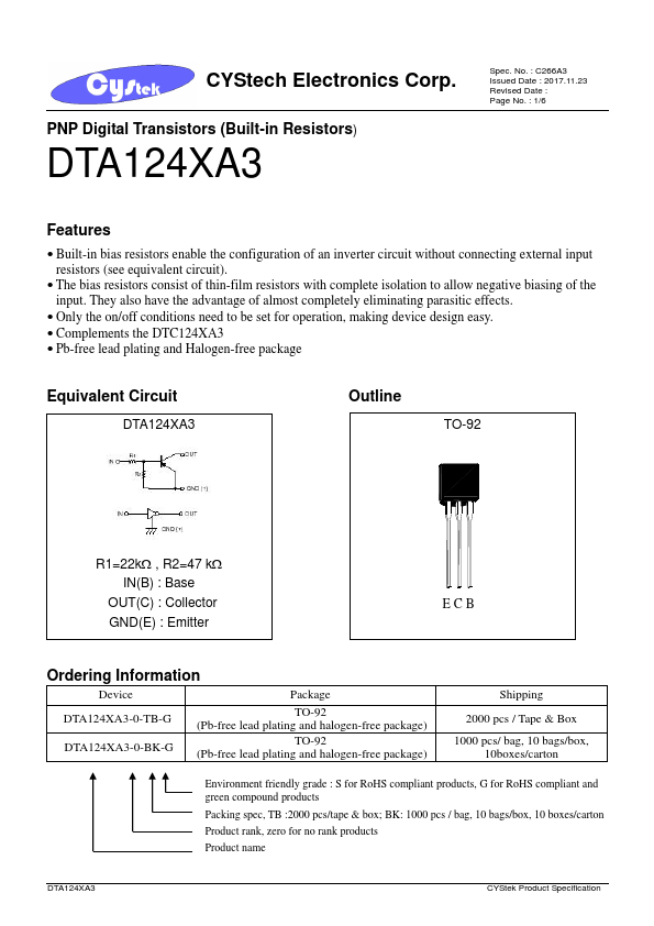 DTA124XA3 CYStech