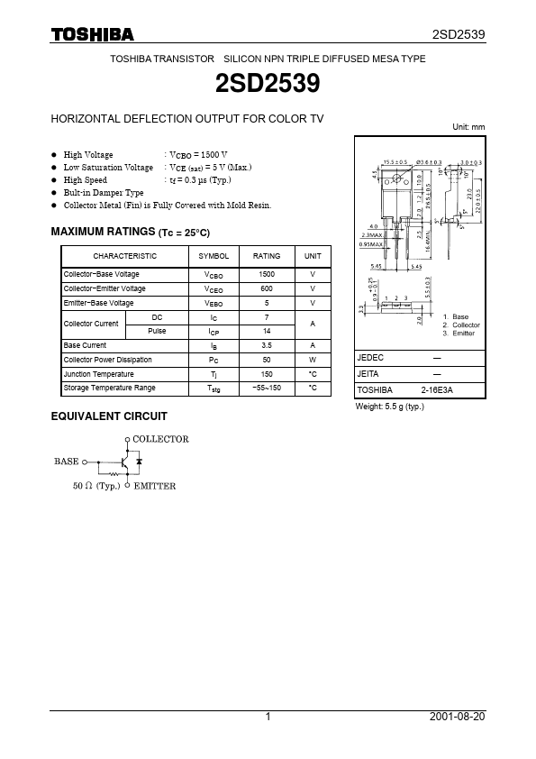 2SD2539 Toshiba Semiconductor