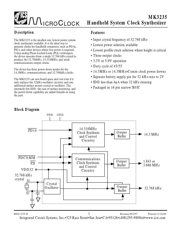 MK3235-02S Integrated Circuit Systems