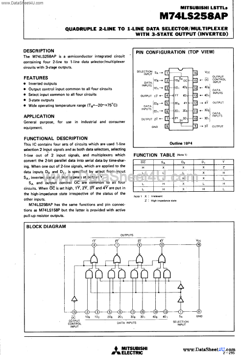 <?=M74LS258AP?> डेटा पत्रक पीडीएफ