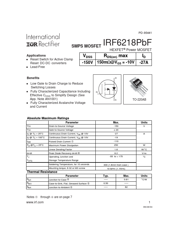 IRF6218PBF International Rectifier