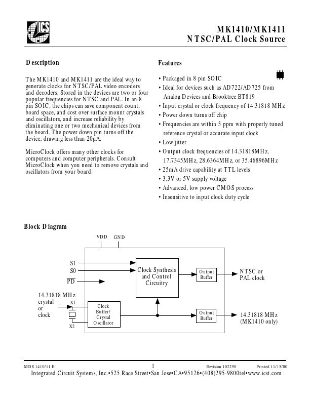MK1410 Integrated Circuit Systems