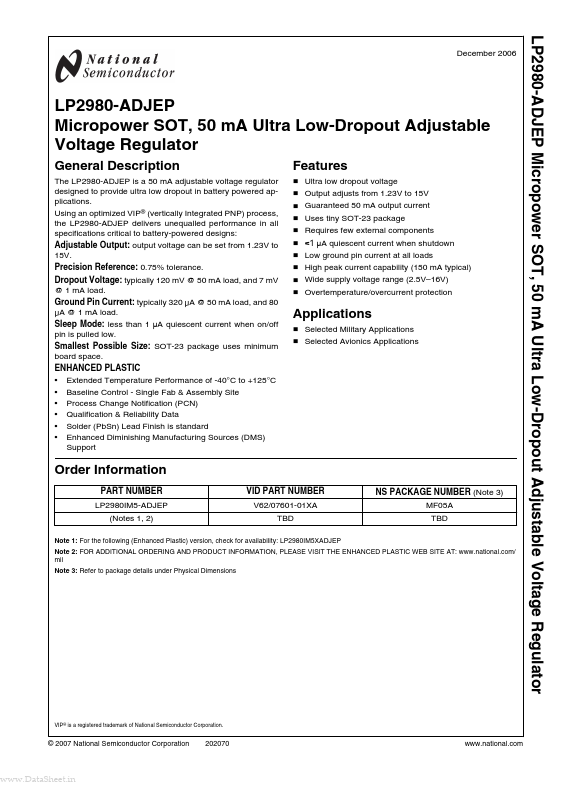 LP2980-ADJEP National Semiconductor