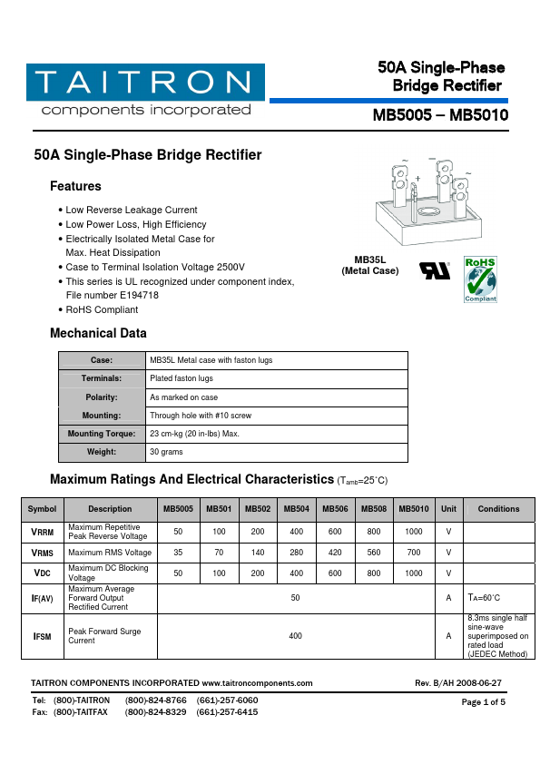 MB504 TAITRON Components Incorporated