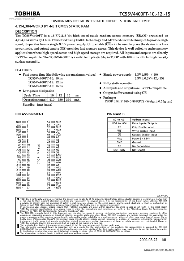 <?=TC55V4400FT-15?> डेटा पत्रक पीडीएफ