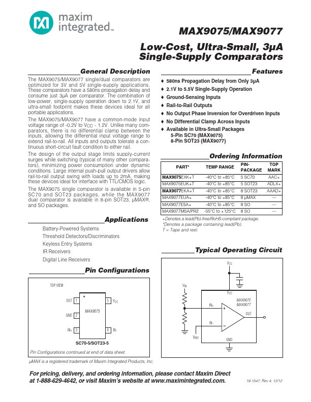 <?=MAX9077?> डेटा पत्रक पीडीएफ